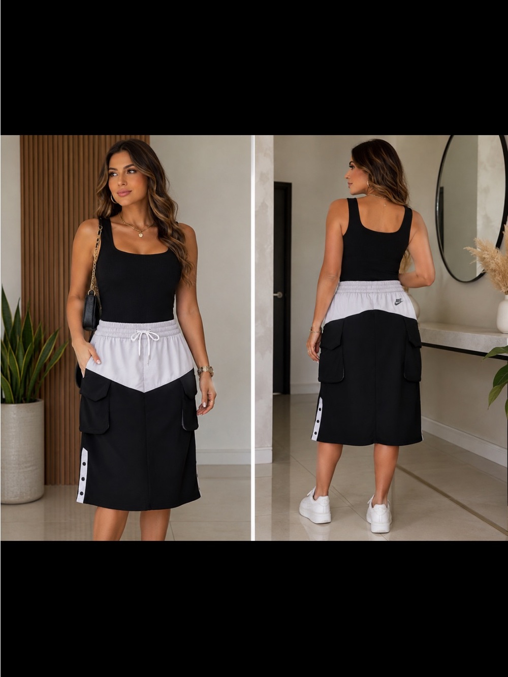 Nike Black and Light Gray Two-Tone Cargo Midi Skirt